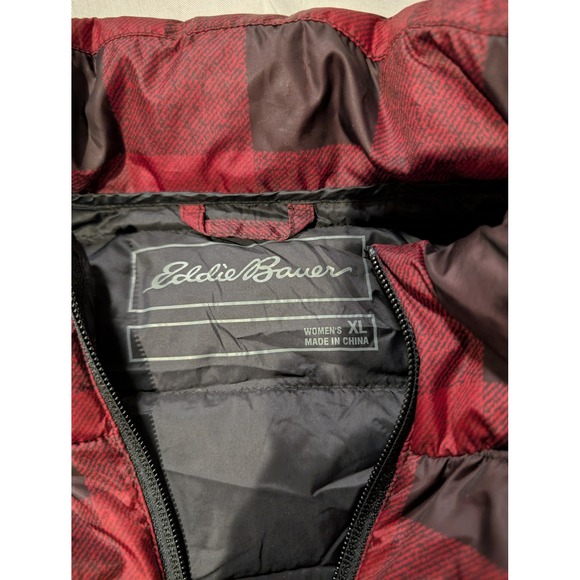 Eddie Bauer Womens Red Black Buffalo Plaid Down Puffer Jacket XL Full Zip - Picture 5 of 10